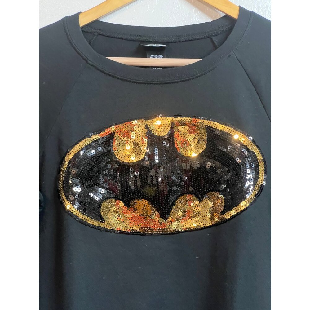 Batman Sequin Logo Sweatshirt Black Small Crew Neck Long Sleeve - Picture 4 of 15